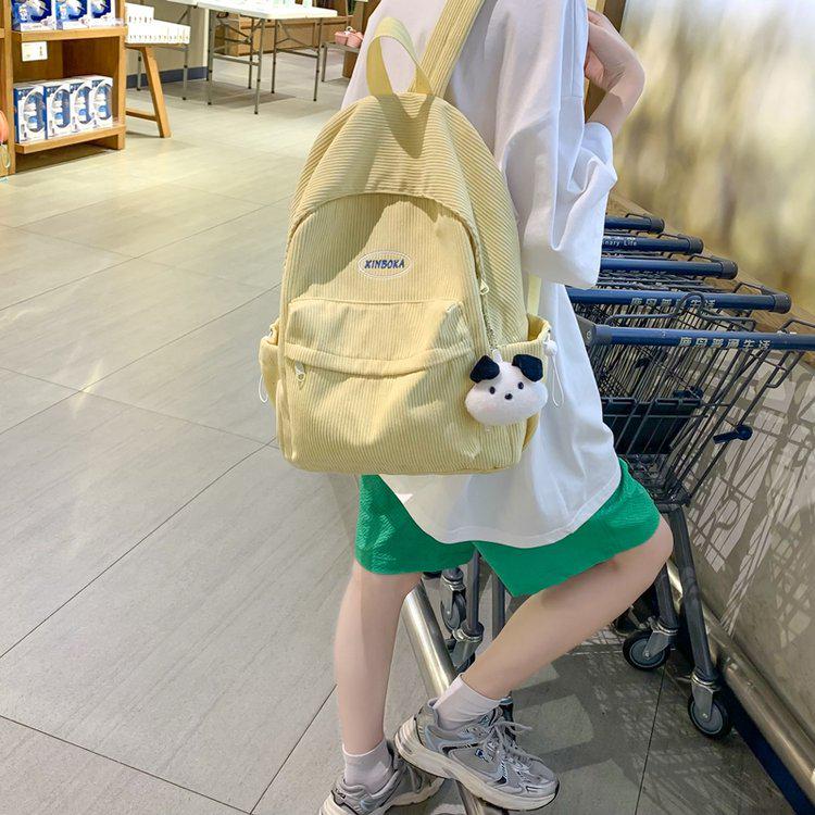 Minimalist Corduroy Backpack - Cute Japanese & Korean Style for Girls