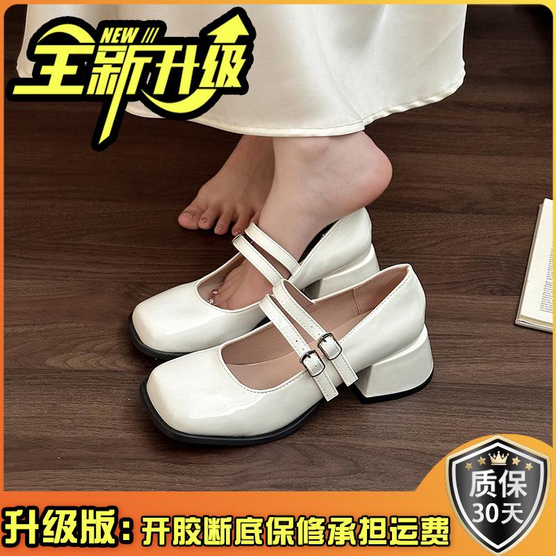 Fashion gentle square head shallow mouth Mary Jane shoes women's 2025 spring and summer new French temperament thick heel retro single shoes tide