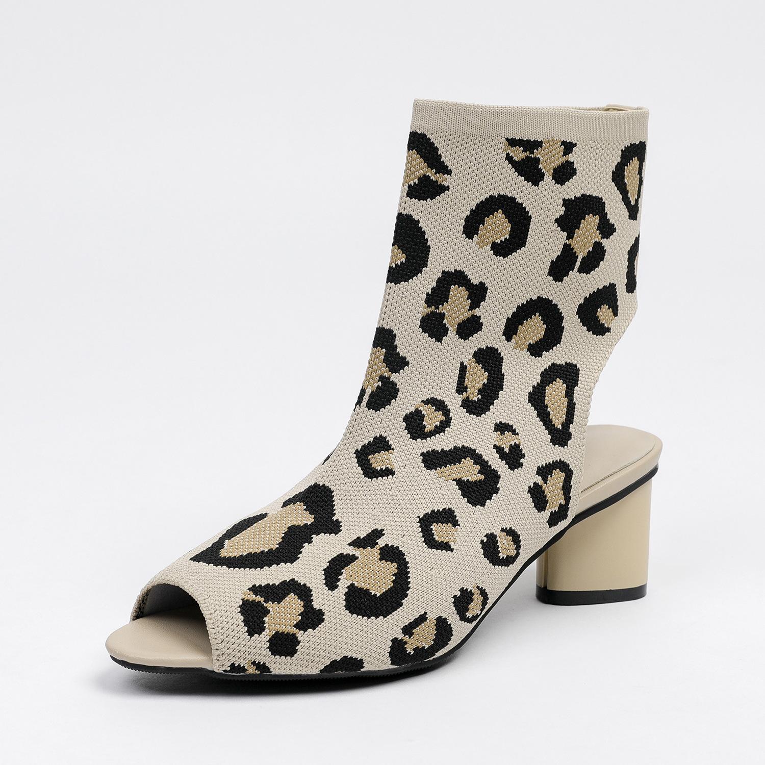 

Женские летние сапоги большого размера с острым носком на высоком каблуке, весенние повседневные туфли с короткими ремешками и толстой подошвой, эластичные трикотажные полые туфли 34-43 37