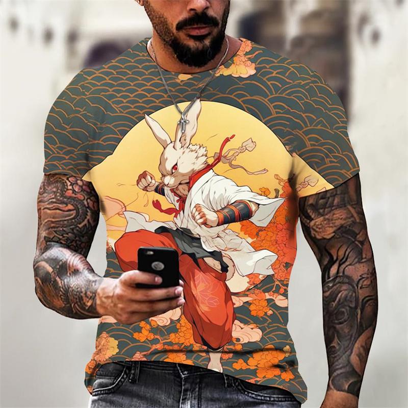 Animal Warrior Pattern T-Shirt Men Anaimal 3D Print Summer Casual Oversized Short Sleeve T-Shirt Comfortable O-Neck Breathable T-Shirt