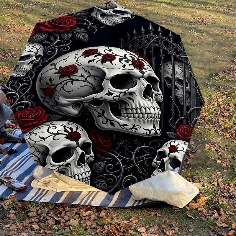 1PC Skulls Roses Umbrella-8-Rib Reinforced Portable Folding Travel Suitable for All Seasons Outdoor Daily Use Is an Ideal Choice -K0384