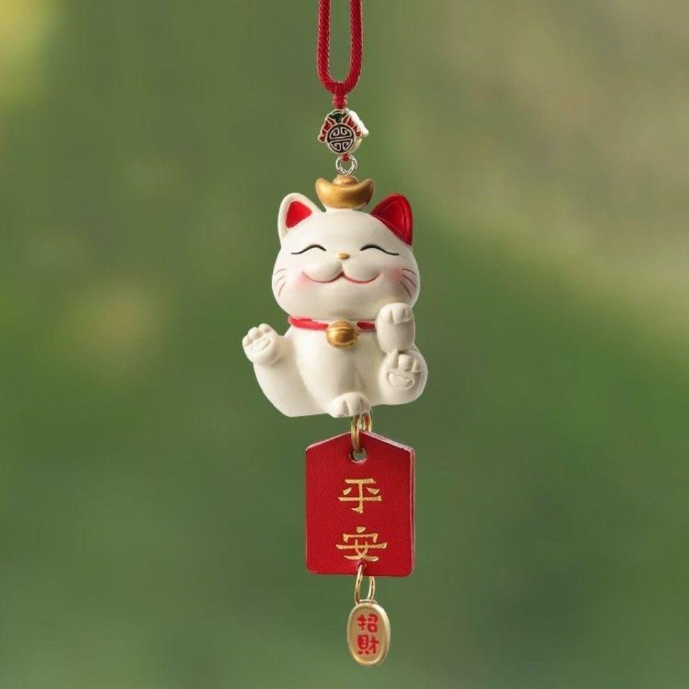 Cute Lucky Cat Car Pendant Japanese Style Rearview Mirror Hanging Ornament Creative Wealth Fortune Lanyard Auto Accessories
