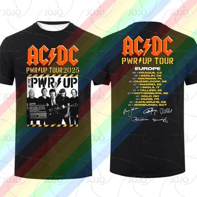 2025 New Men T Shirt Casual AC Pwr Up World Tour DC EUROPE 2025 T-shirt Graphic Summer Short Sleeves Cool HIPHOP PUNK Tee