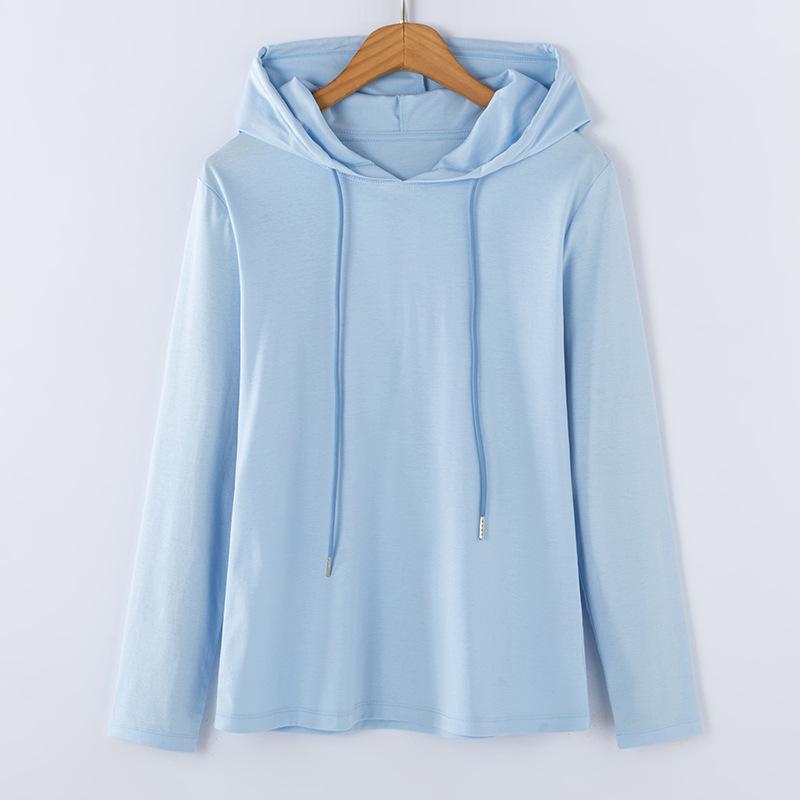 2025 Women's Long-Sleeve Hooded Pullover: Solid Color, Mercerized Cotton, Korean Style Base Layer for Spring & Autumn