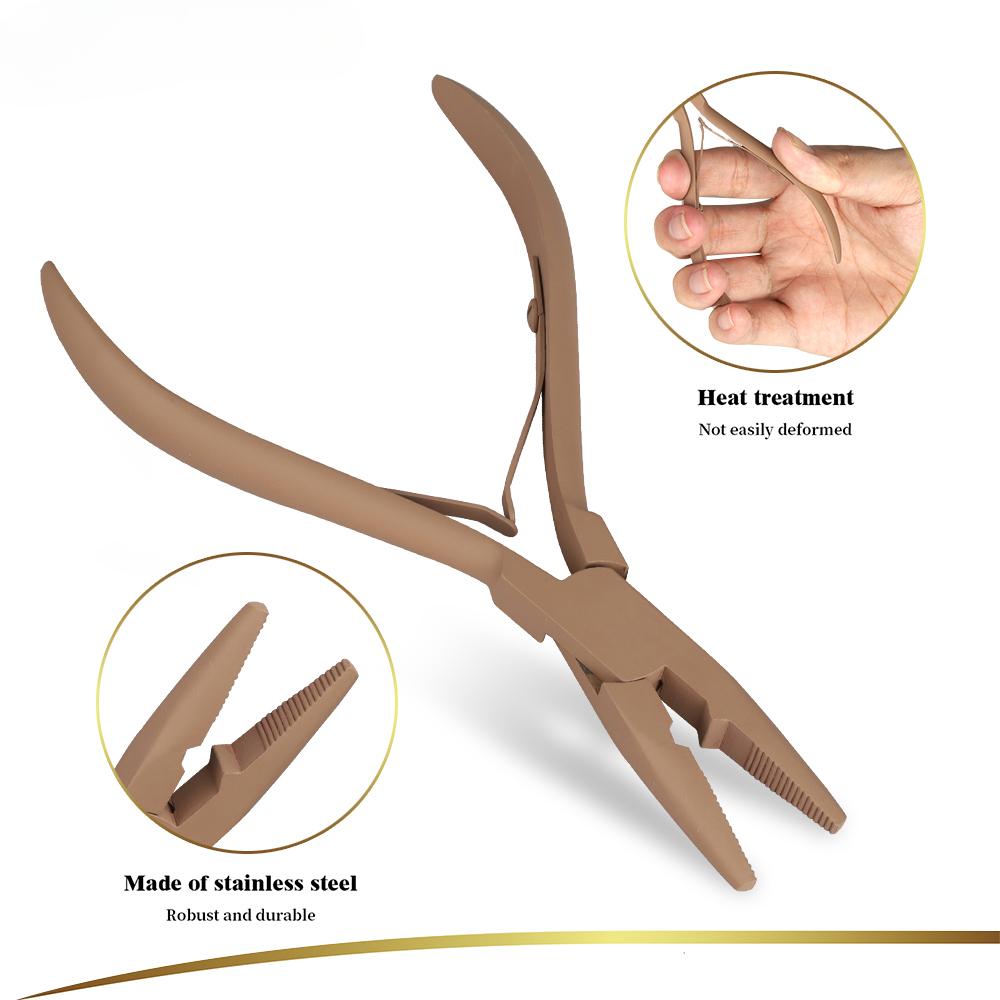 Hair Extension Pliers Kit Tan Color Nylon Teeth Boar Bristle Hair Brush for Women Grils Micro Beads Loop Needle Threader