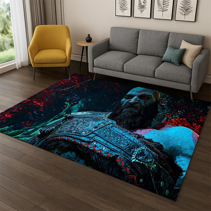 Retro God of War Game Kratos Carpet Rug for Bedroom Living Room Sofa Playroom Doormat Home Decor,Kid Area Rug Non-slip gift