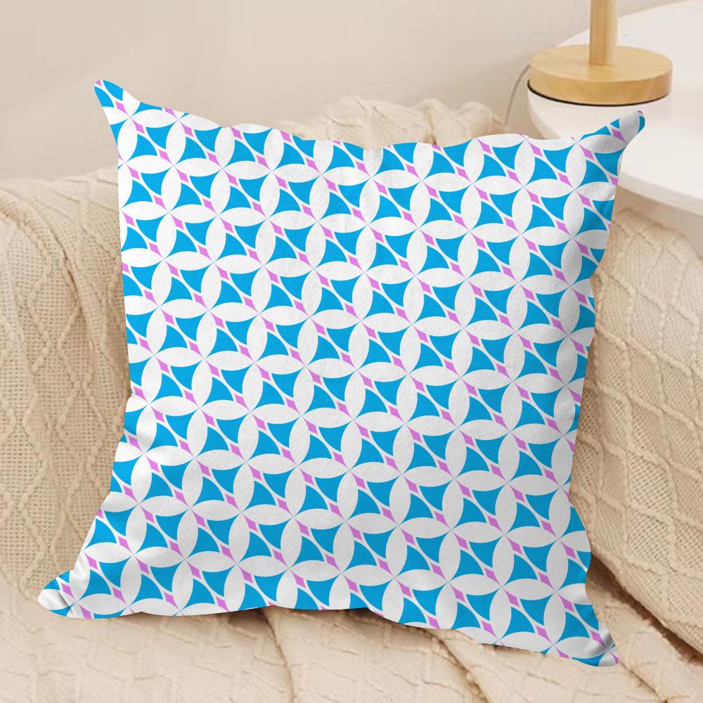 Blue and White Geometric Cushion Cover Soft Plush DoubleSided Printed Sofa Pillow Cushion Cover  Cozy AllSeason Decor Gift