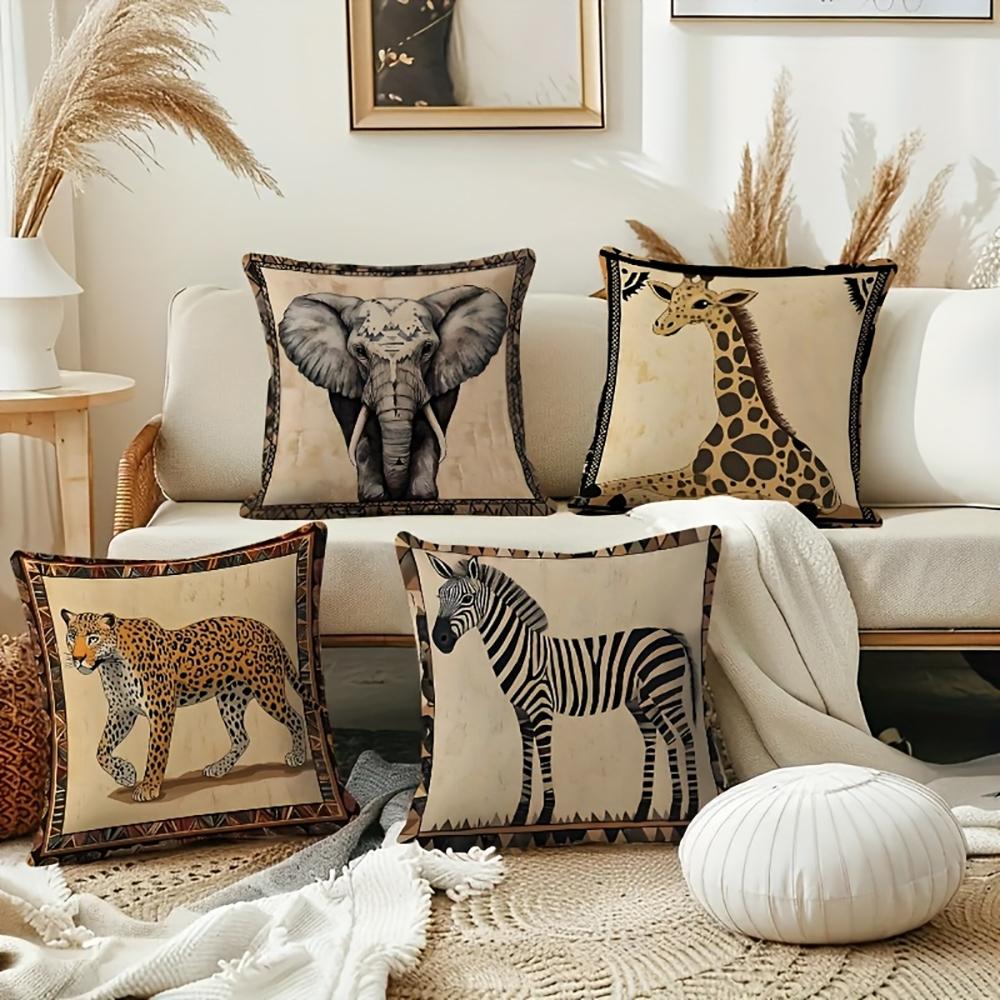 1/4 Stück 2D Flach- Vintage Leopard Afrikanischer Stammesdruck Kissenbezug Haus Bauernhaus Außen Dekoration Kissenbezug