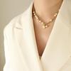 Handmade Heart Pendant Necklace with Faux Pearl & Gold-Plated Titanium Steel for Women's Fashion