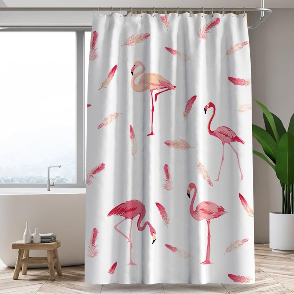 

1Pcs Shower Curtain Flamingo Print Set Bathroom Waterproof Thickened Shower Curtain Hotel Apartment Shower Curtain W60H190(CM)-1 Pcs