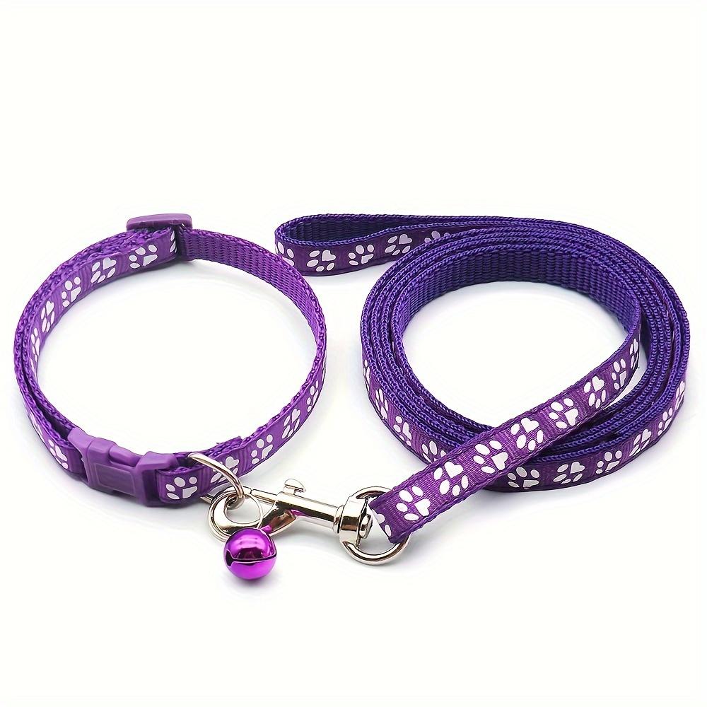Pet Dog Collar and Leash Set, Cute Paw Pattern Nylon Dog Collar with Bell Long Dog Walking Leash
