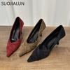 Fashion SUOJIALUN 2025 Autumn New Brand Women Elegant Pumps Shoes Fashion Pointed Toe Shallow Boat Shoes Thin High Heel Dress Single Sho