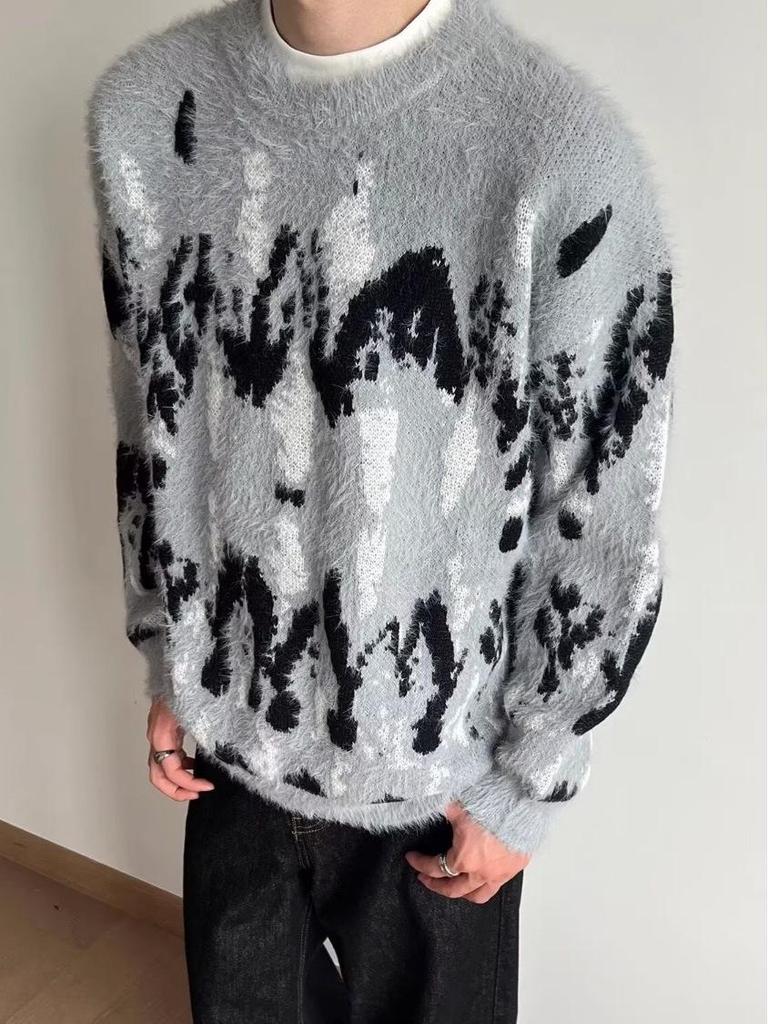 Unisex Retro Colorblock Faux Nerzfell Pullover - Locker, Lässig Rundhals Strickware