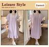 2026 Summer Women's Woven Cotton Nightgown with Bra Pads - Princess Style Short-Sleeve Long Dress