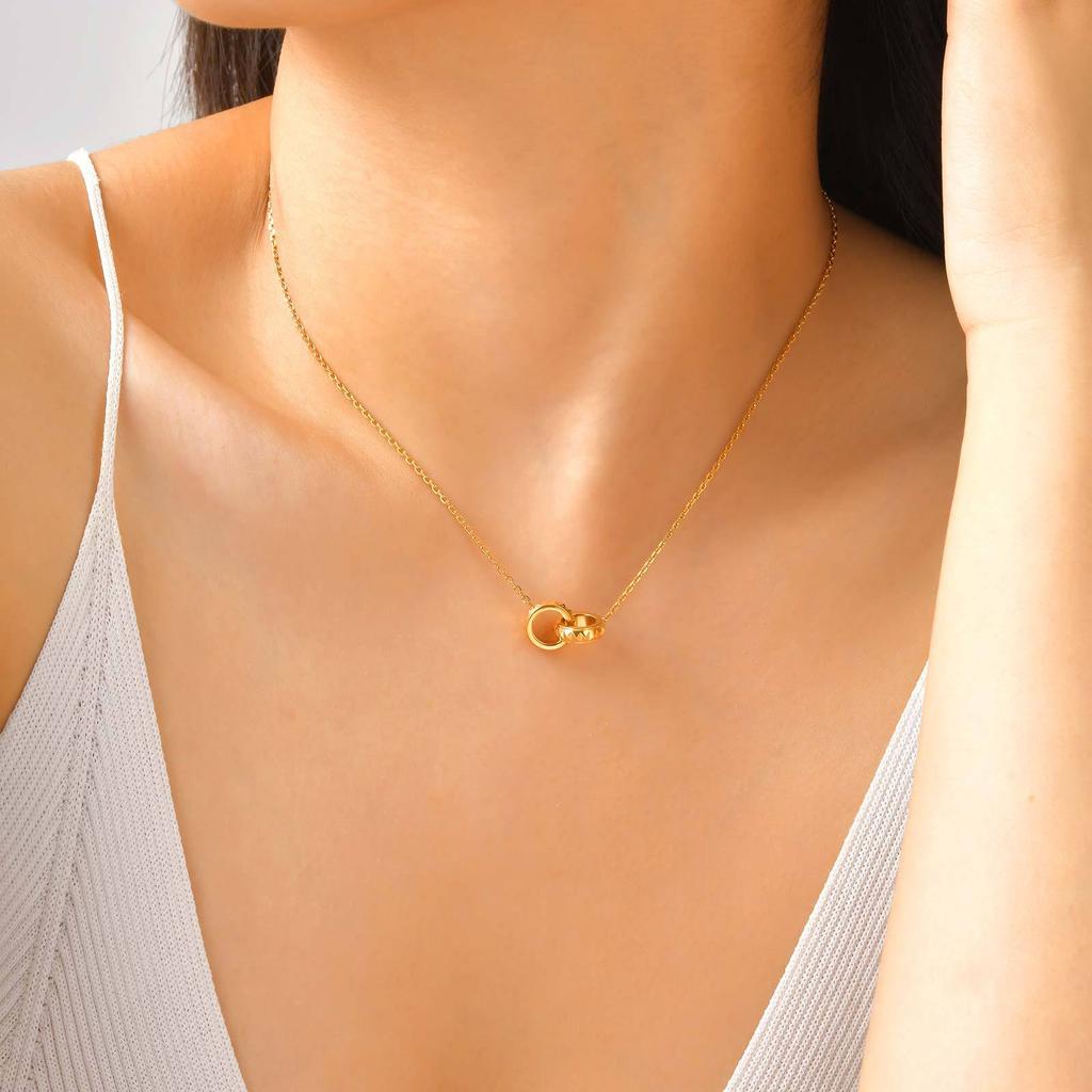 Wind Collarbone Chain Stainless Steel Batch Corner Cross Chain Double Ring Rivet Necklace 18K Gold Nc-2250