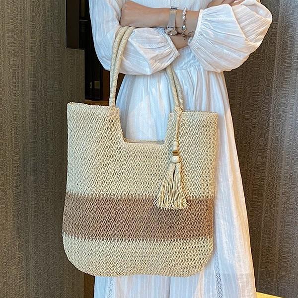 

2025 Summer Women s Large Capacity Chinese Style Tassel Straw Shoulder Bag Caramel