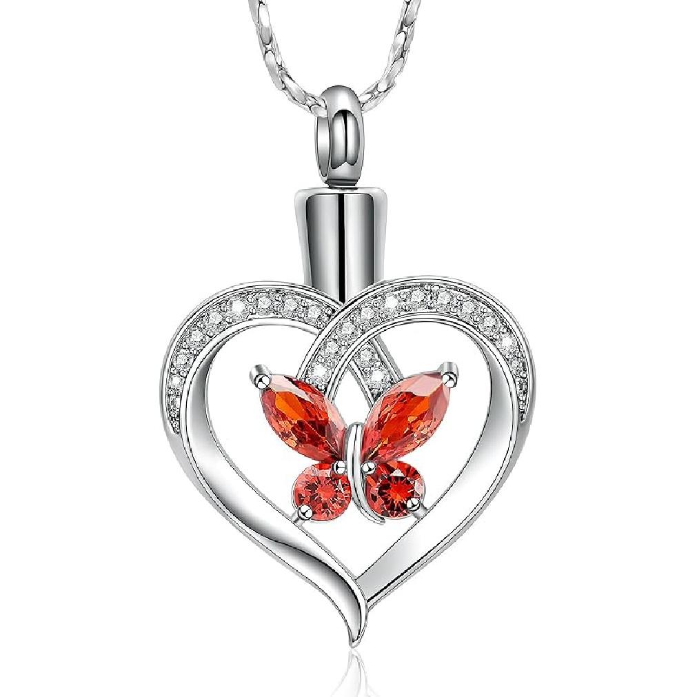 Imrsanl Butterfly Urn Necklaces for Women Girls Birthstone Cremation Jewelry Urns Pendant for Human Ashes Memorial Locket Keepsake Jewelry