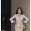 Chic V-neck White Shirt for Women: Slim Fit, French JK Style, Perfect for Early Autumn