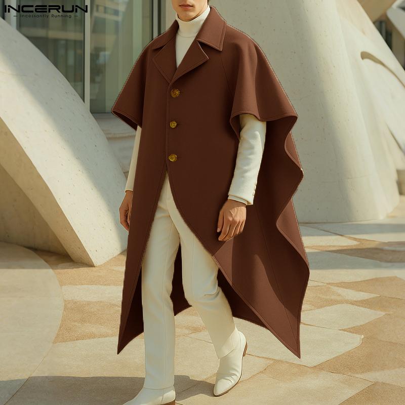 INCERUN Men Casual Baggy Irregular Splits Cloak Long Cape Coats Windbreaker