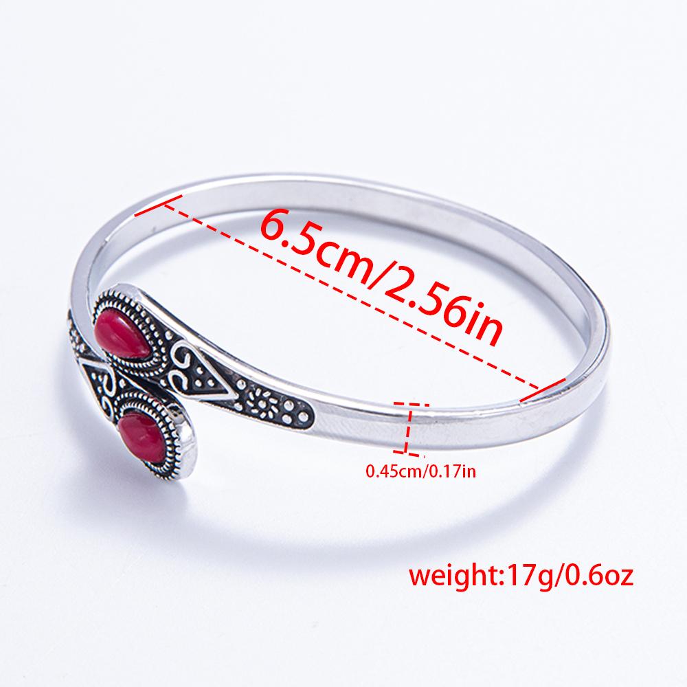 A fashionable retro inlaid imitation green agate water drop men and women adjustable open bracelet, bohemian style summer hundre