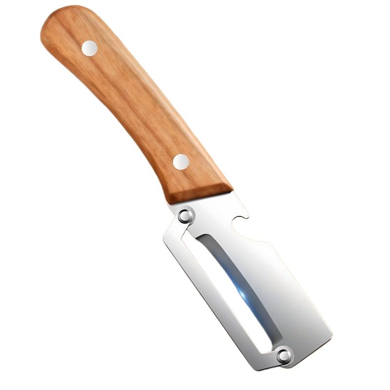 1 PCS Multi-Functional Vegetable Peeler with Wooden Handle Stainless Steel Blade Fruit Peeler Bottle Opener