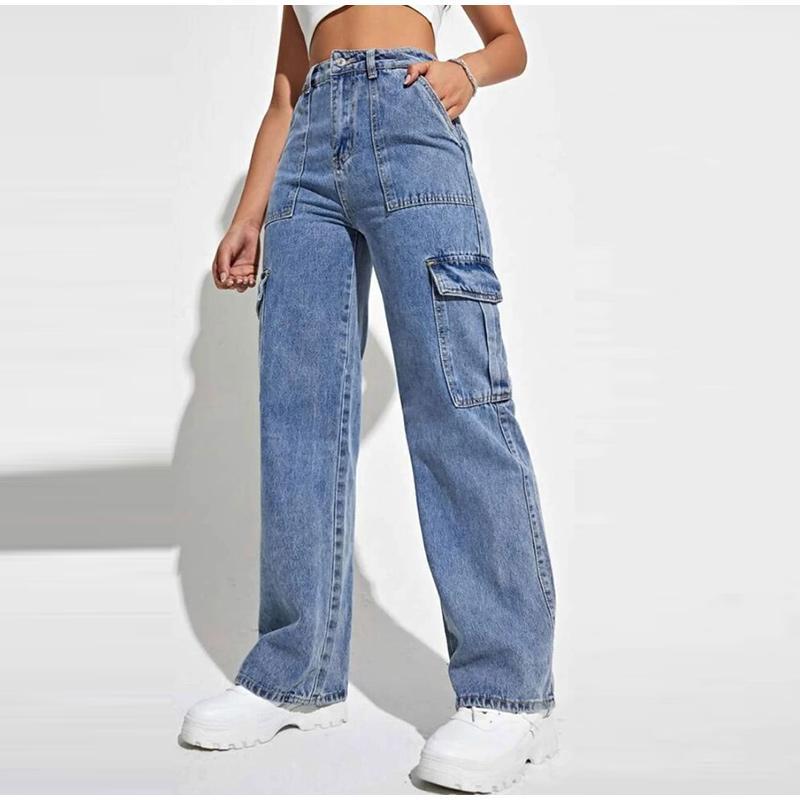 Women's Casual Workwear Jeans Multiple Pockets Wide Leg Loose Fit 2026 Spring Autumn New Style Popular Casual Denim Pants