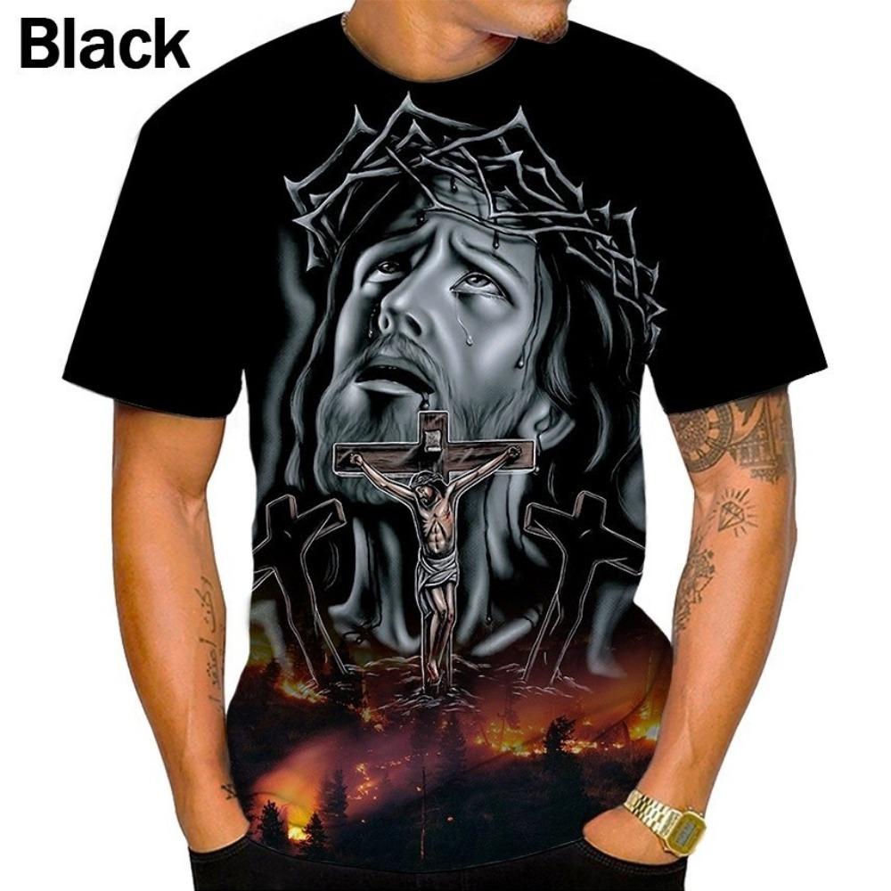 Jesus Summer's new fashionable and casual 3D printed men's round neck short sleeved top T-shirt