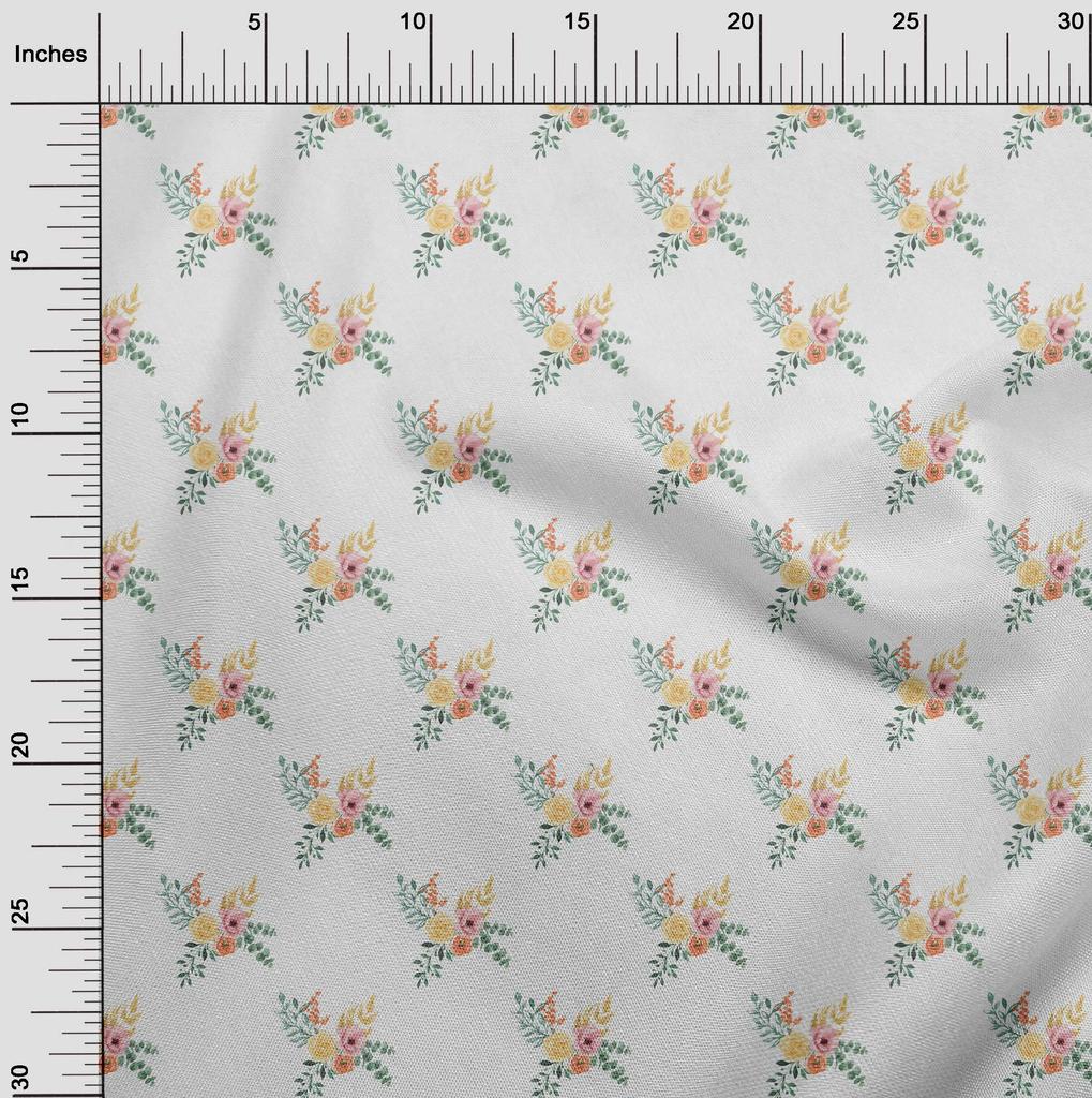 oneOone Cotton Cambric Yellow Fabric Watercolor Floral Sewing Material Print Fabric By The Yard 42 Inch