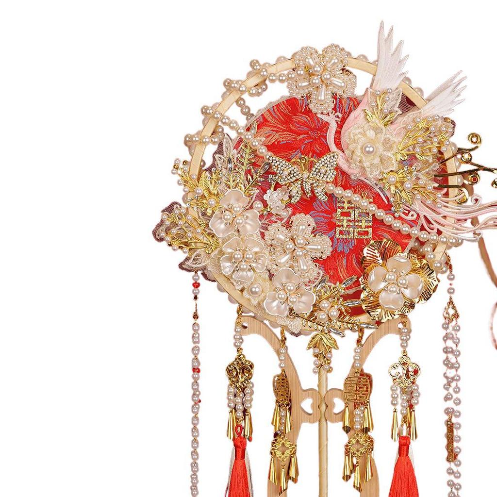 Double-Sided Round Wedding Fan Bridal DIY Kit - Happy Fan for Xiuhe Dress Wedding Gift