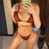 2 Colors Wrinkled Halter Strappy Wrap Around Bikini Set Female Swimsuit Women Swimwear Two-pieces Bather Bathing Suit