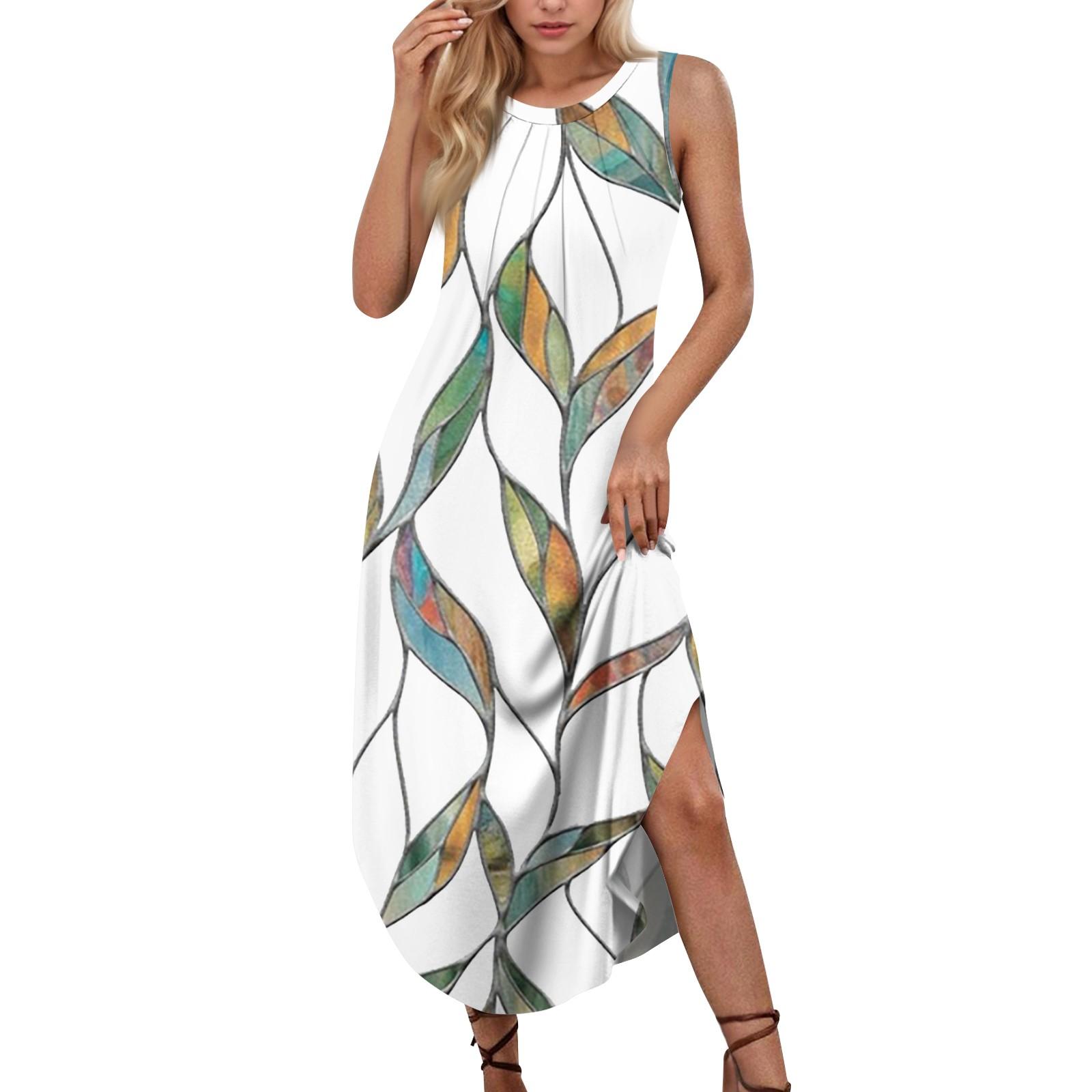 

Женские летние повседневные платья без рукавов с принтом и U-образным вырезом XL