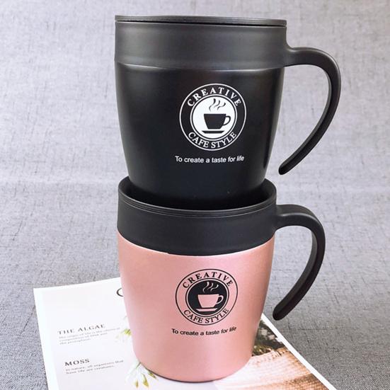 1 Set 330 ml Thermobecher mit Griff, doppelwandig, auslaufsicher, weite Öffnung, rostfrei, verbrühungshemmende Isolierflasche