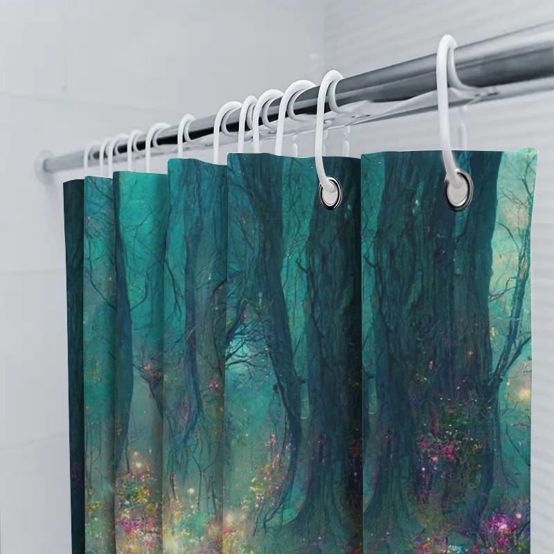 Mystic Forest Shower Curtain Magical Garden Pathway Decorative Bath Mats Greenery Wall Hanging Art For Bathroom (180X175Cm)