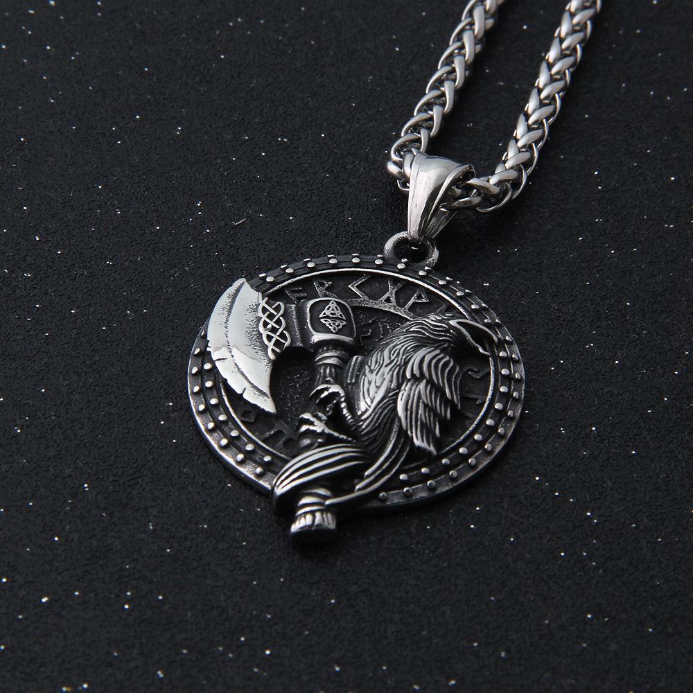 

Ожерелье-амулет из стерлингового серебра «Викинг Один Ворон и Топор» с окисленным кулоном и скандинавскими рунами для мужчин/женщин, рождественские ювелирные подарки Single Pendant