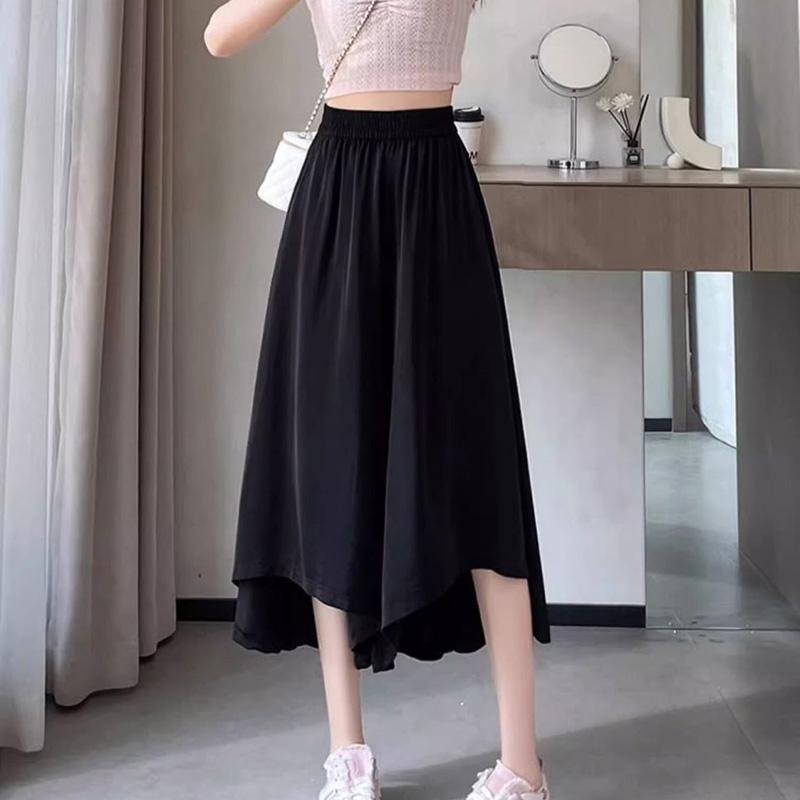 

Хлопковые брюки летние женские большие размеры свободные пижамные брюки универсальные повседневные льняные брюки с высокой талией широкие M чёрный