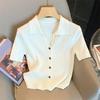 Women Spring Summer Single Breasted Knitted T-shirts Solid Thin Casual T Shirt