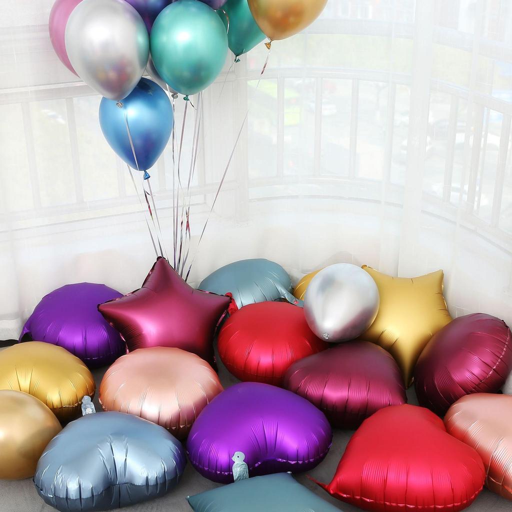 Heart-Shaped Metallic Balloon & Star Foil Balloon Set, 18-inch Birthday Party Decor