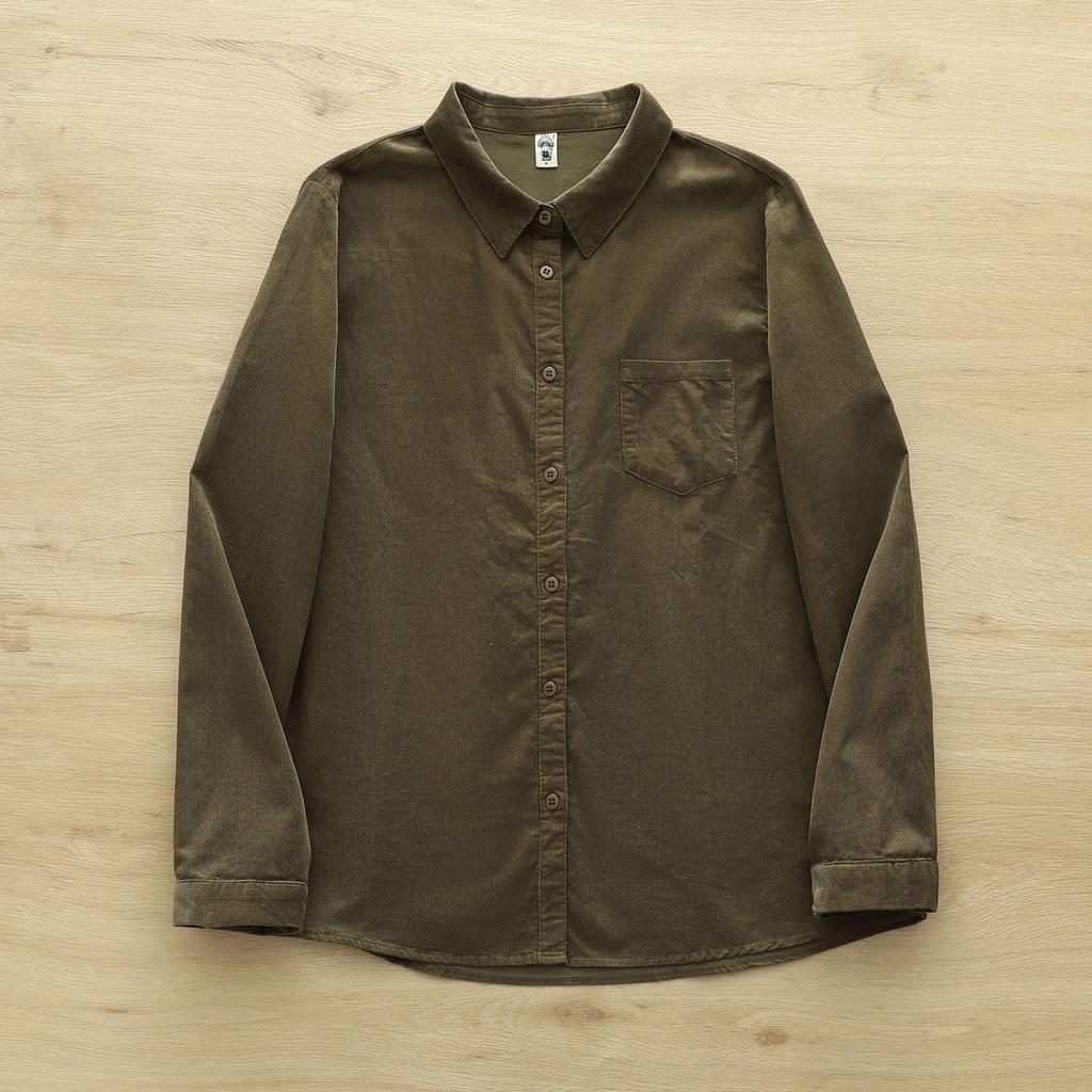 Pure Cotton Corduroy Women's Long Sleeve Shirt - Artistic Casual Style for Spring & Autumn (8372)