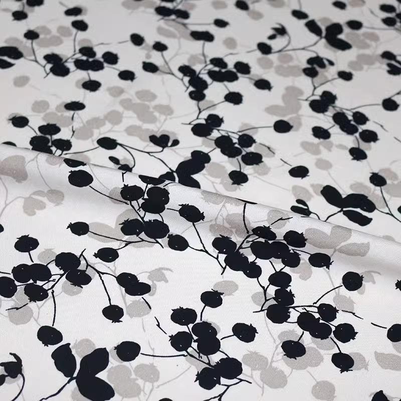 Flower Printed Rayon Viscose Fabric Soft By The Meter for Skirts Pajamas Clothes Cheongsam Diy Sewing Cloth Floral White Green