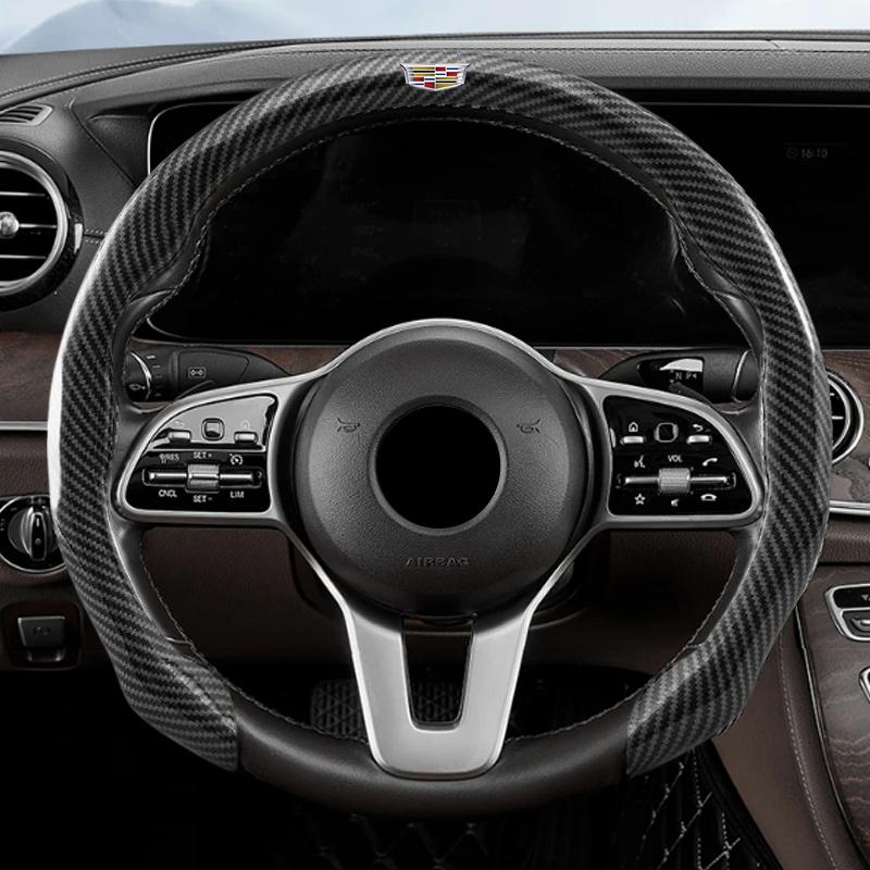 5D Carbon Fiber Car Steering Wheel Cover Anti-slip Booster For Cadillac ESCALADE ESV CT4 CT5 CT6 XT4 XT5 XT6 LYRIQ ATS CTS SRX