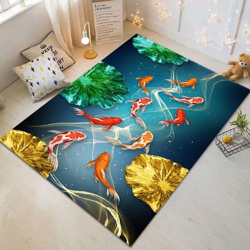 

Entrance Carpet Floor Mat Koi Lotus Flower Entrance Mat Nine Fish Picture Living Room Entrance Carpet Anti Slip 160*200cm