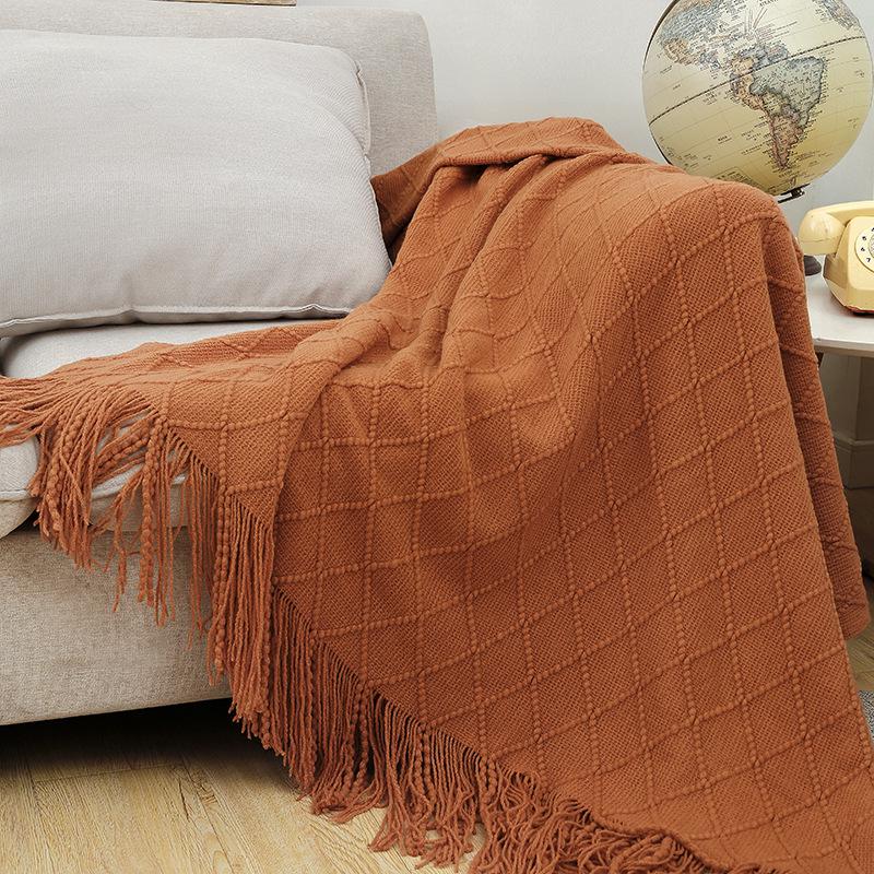 Cobertor Tricotado Moderno Minimalista com Padrão Diamante Cor Sólida - Cobertor de Sesta Personalizável para Carro ou Cama