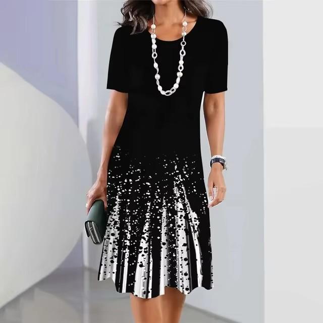 Elegant Women Short Sleeve Fashion 3d Print Midi Dress Plus Size Beach Clothing