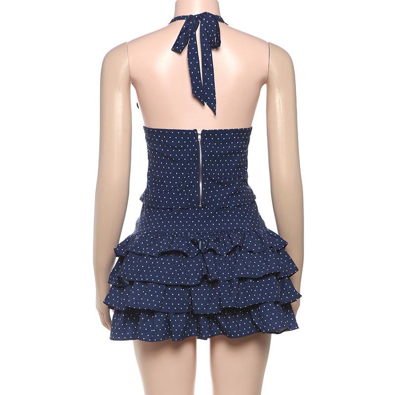 European and American Spring Women's Clothing Pure Desire Sexy Hanging Neck Vest Slim Fit Polka Dot Wrapped Hip Short Skirt Set