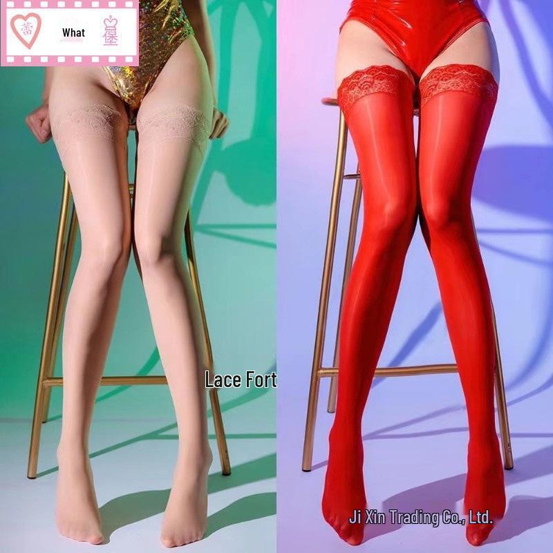 Silky Shiny Lace Silicone Non-Slip Long Thigh-High Stockings