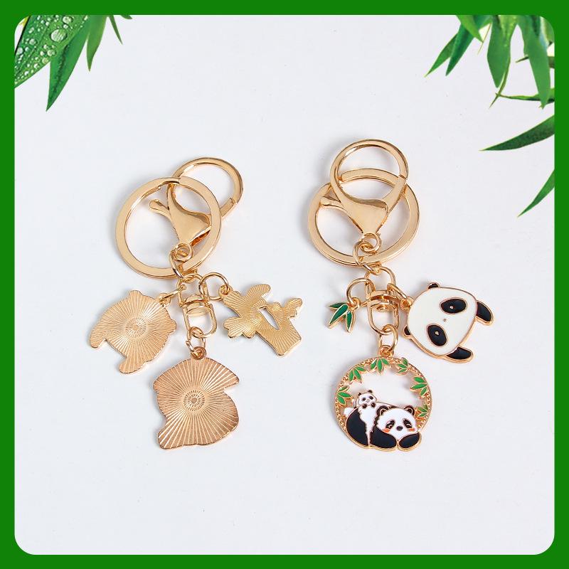 Panda Bamboo Cartoon Metal Keychain Pendant - Cute Alloy Accessory