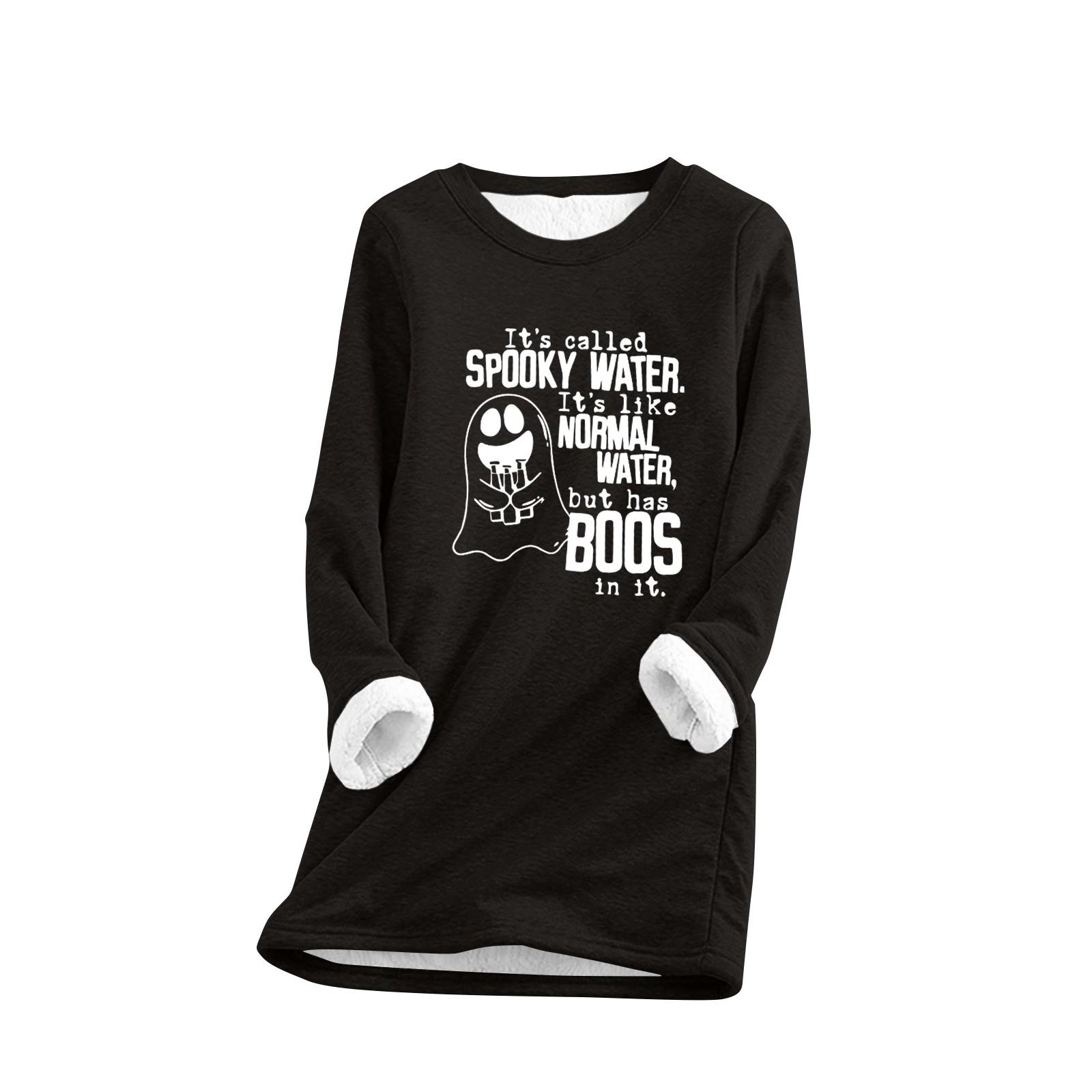 

Женский круглый вырез с принтом Хэллоуина, утолщенный плюшевый кашемировый теплый длинный топ XXXL чёрный