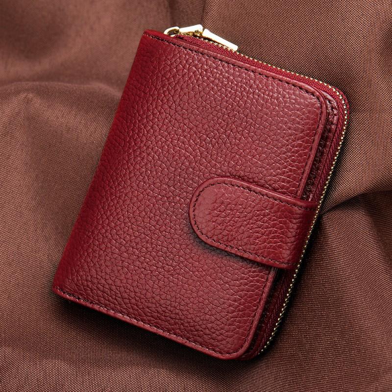 Genuine Leather Wallet Women's Short Fashionable Clutch Purple Zipper Hand-held Card Holder Bag Coin Purse
