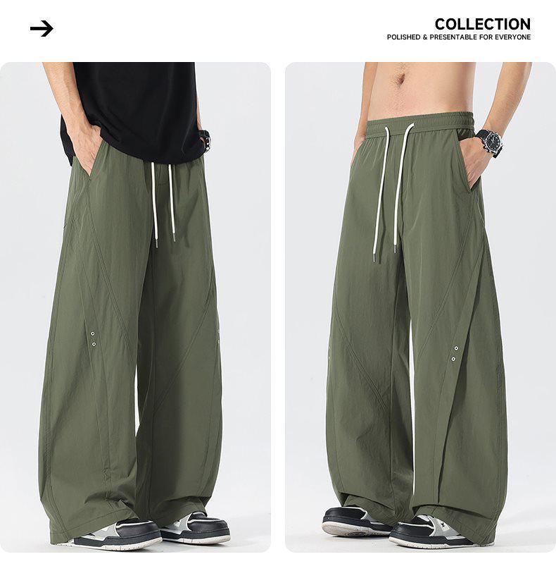 2026 Men's Summer Ice Silk Straight-Leg Pants: Comfortable, Fashionable, Loose Fit with Curved Blade Design
