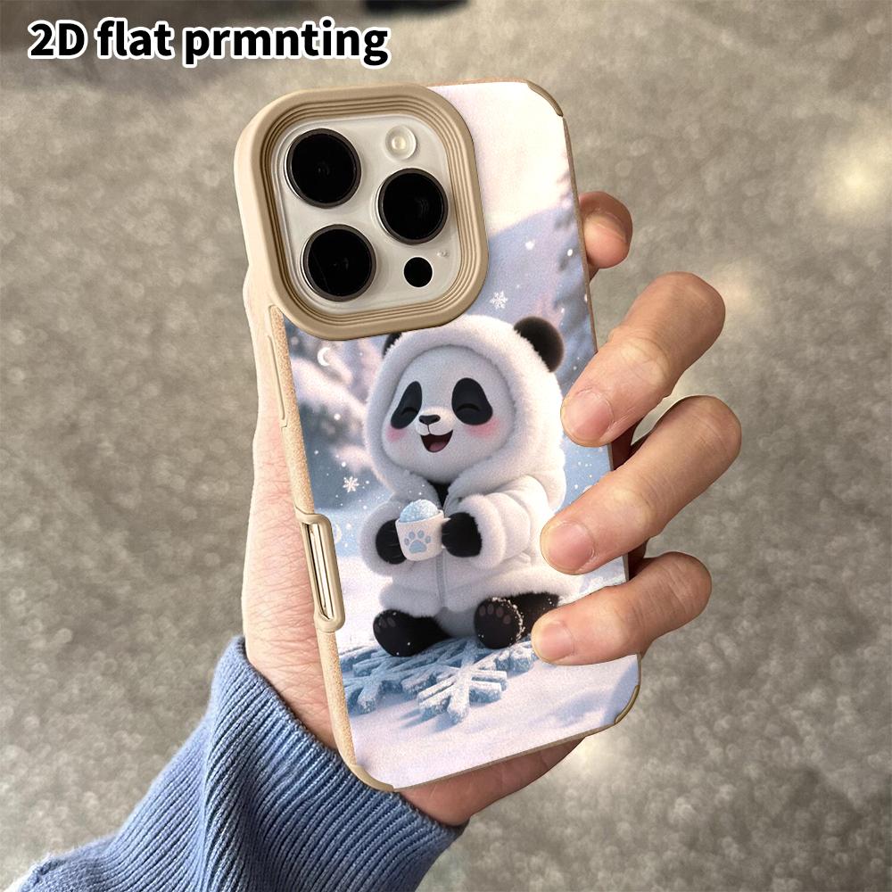 Phone Case: 2D Flat Lambskin Suitable for iPhone 18, 17, 16, 15, 14, 13 Pro Protective Cases, Panda In a Puffy Coat, Christmas and Halloween Gifts